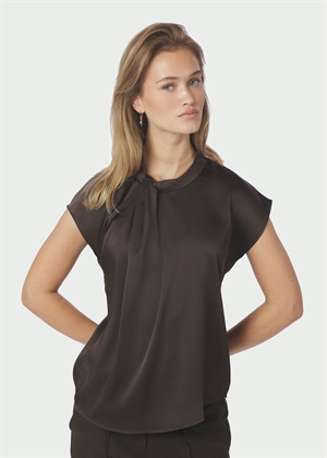 Fleur drapy satin bluse Dark Brown Neo Noir 